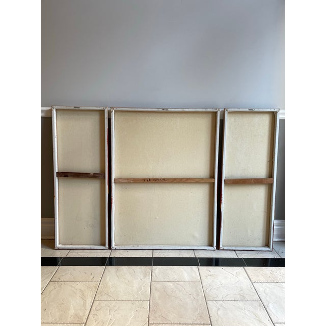 Vintage 1970s Letterman Style Hand-Painted Sunset Triptych – Original Studio Artwork, Signed For Sale - Image 9 of 10