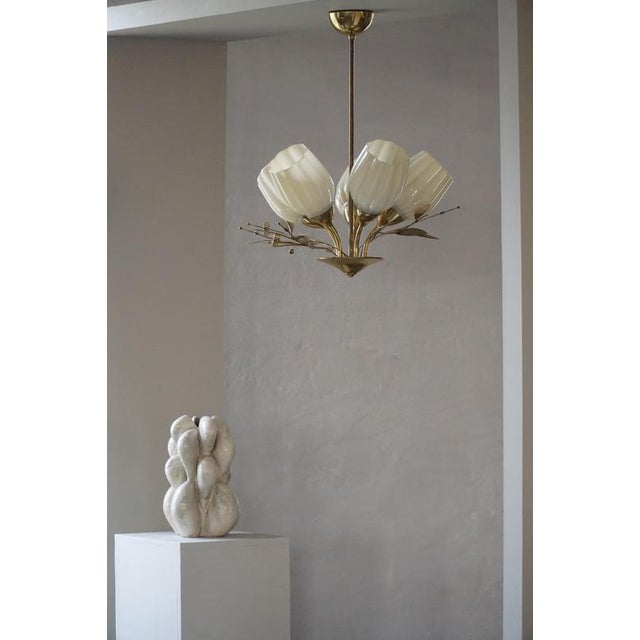 1940s Mid-Century Modern Five-Light Ceiling Lamp with Opaline Glass Shades from Itsu, Finland, 1940s For Sale - Image 5 of 16