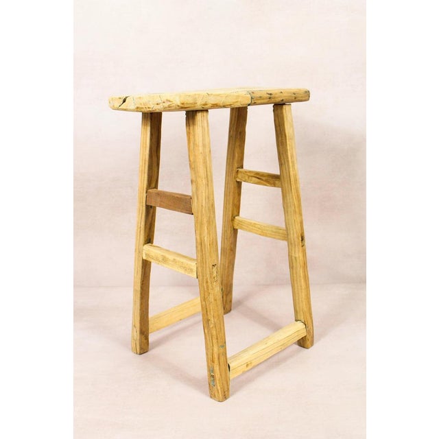 Vintage Rustic Stool in Elm For Sale - Image 5 of 5