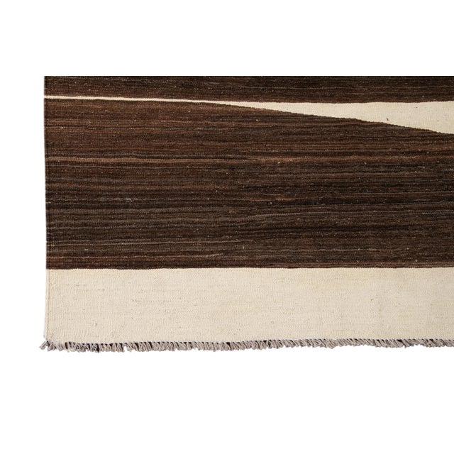 Brown 21st Century 10'x14' Modern Kilim Wool Rug For Sale - Image 8 of 13