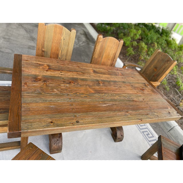 Wood Art Factory Southwestern Hand Crafted Moose Lodge Dining Set - Set of 7 For Sale - Image 7 of 13