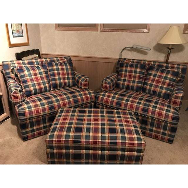 Ethan Allen Oversized Plaid Chairs and Ottoman Set 3 Pieces Chairish