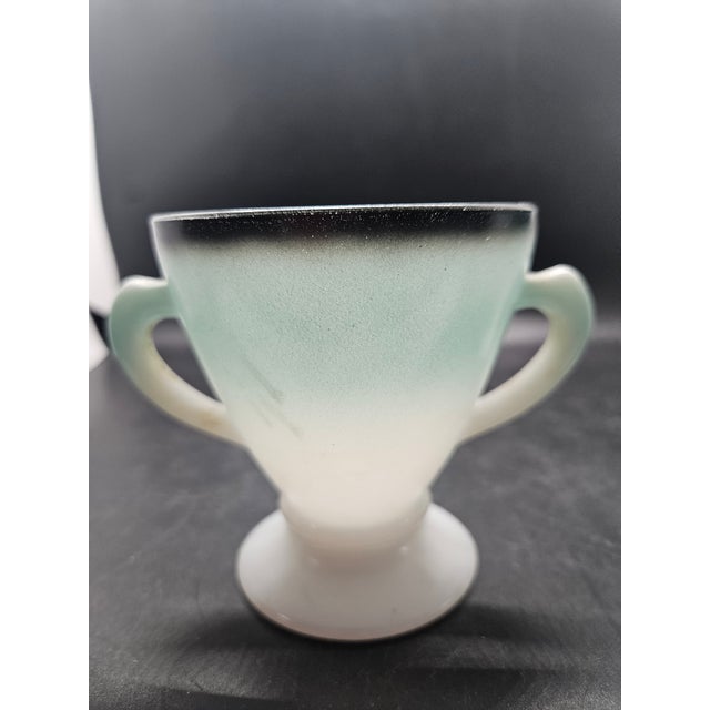 1960s Vintage Hazel Atlas Turquoise Ombre Creamer and Sugar Bowl Set in the Ovide Pattern Made of Platonite Milk Glass For Sale - Image 5 of 6