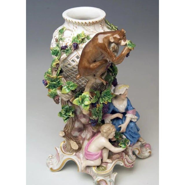 Blue Meissen Potpourri Vase with Wine Grapes Monkey Model 1002 attributed to Eberlein, 1860s For Sale - Image 8 of 11