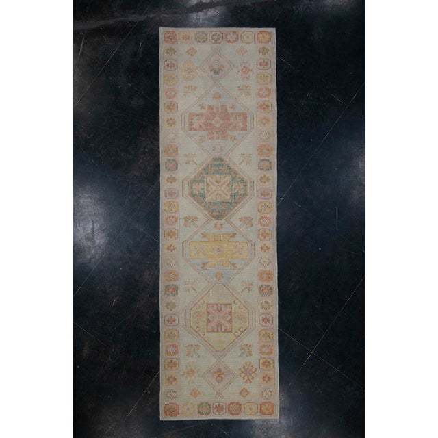 Turkish Oushak Runner Rug Multicolor Handwoven Wool 3'2" X 10'5" For Sale - Image 10 of 10