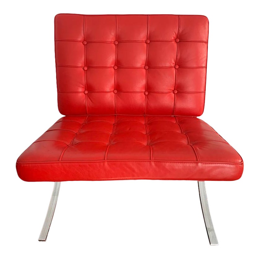 Barcelona Red Leather Lounge Chair in the Style of Mies Van Der Rohe