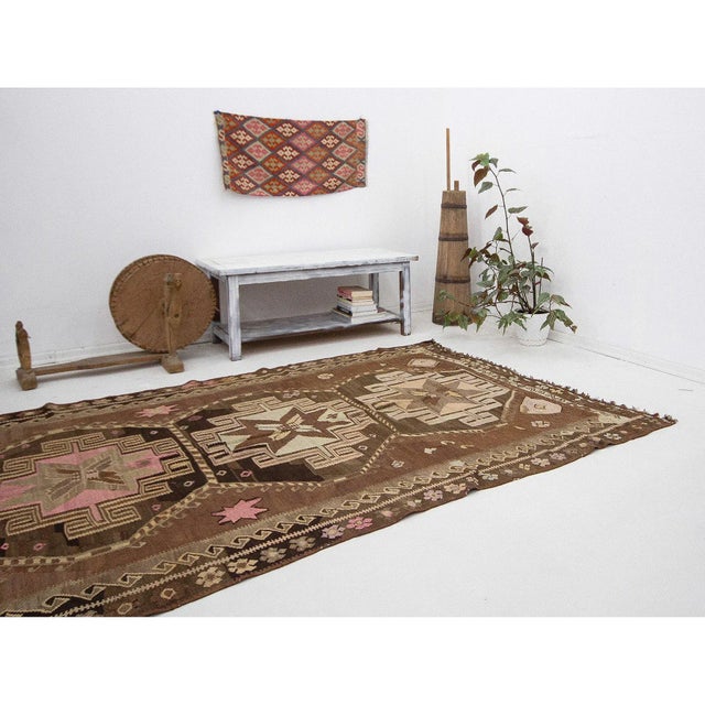 Brown Vintage Turkish Kilim Rug For Sale In Los Angeles - Image 6 of 7
