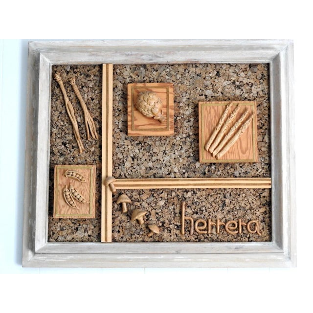 1960s artisan wall sculpture for modern farmhouse organic kitchen decor. Signed "Herrera". The sculpture is made of thick...