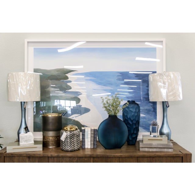 Large Glass Blue Vase For Sale - Image 4 of 4