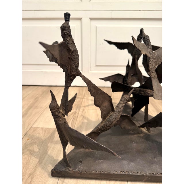Curtis Jere 1970s Brutalist Sculptural Birds in Flight Welded Steel & Glass Coffee Table For Sale - Image 4 of 12