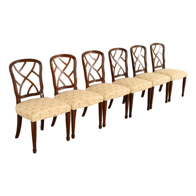 Kindel Furniture Style Federal Carved Mahogany Dining Chairs, Set of Six For Sale
