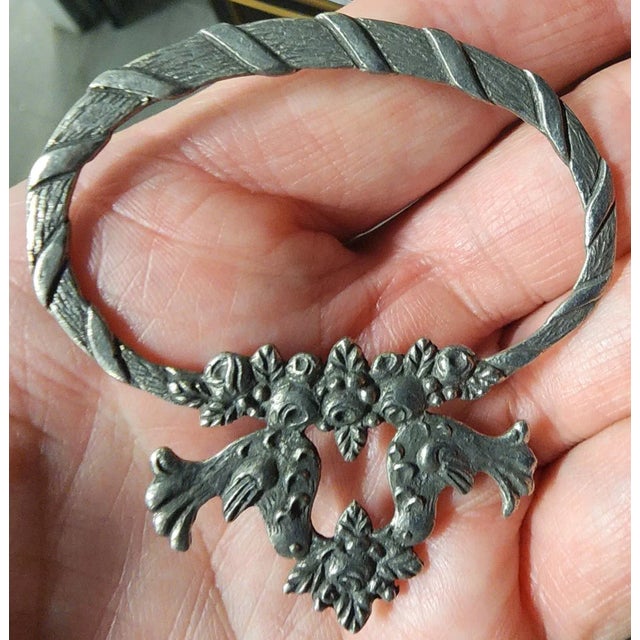 1980s Hand-Painted Vintage Pewter Napkin Rings - Set of 7 For Sale - Image 5 of 12