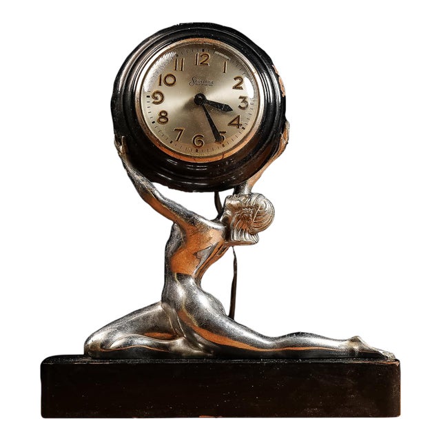 Antique Art Deco Goddess Clock For Sale