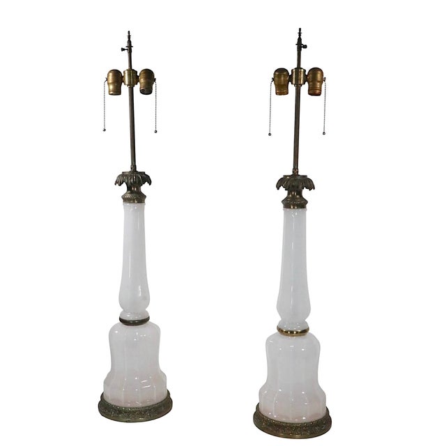 Pair of Vintage Opaline Glass Table Lamps in the French Style Attributed To Stiffel For Sale - Image 10 of 12