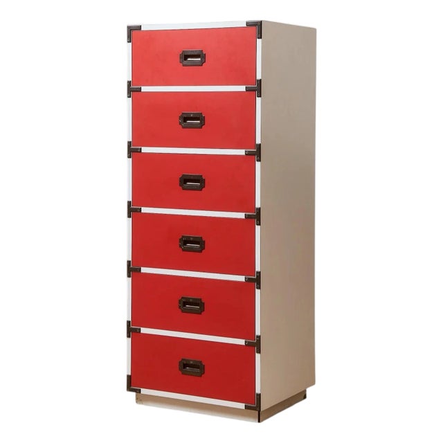 Vintage 1970s Colormates Tallboy Dresser: Mid-Century Modern Red Chest of Drawers For Sale