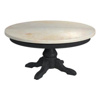 Danielle 38 in. W Round Marble and Wood Pedestal Coffee Table, Washed Black For Sale
