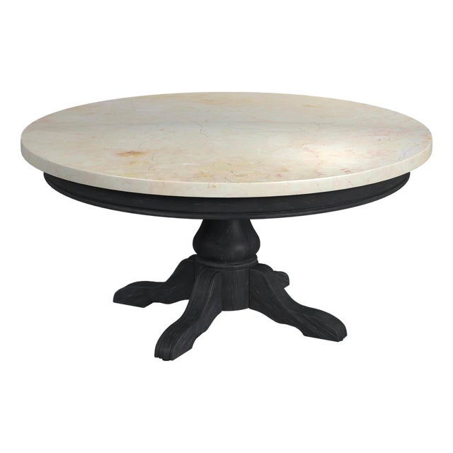 Danielle 38 in. W Round Marble and Wood Pedestal Coffee Table, Washed Black For Sale