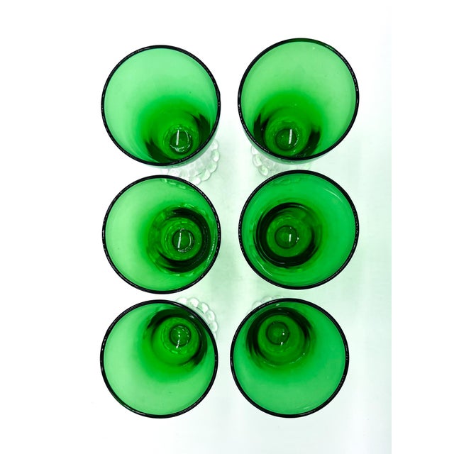 Glass Set of 6 Vintage Forest Green Anchor Hocking Bubble Foot (“Burple”) Water Goblets | Mid-Century Glassware For Sale - Image 7 of 8