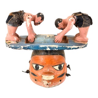 Early 20th Century Yoruba Gelede Mask with Figures Carrying a Casket Nigeria For Sale