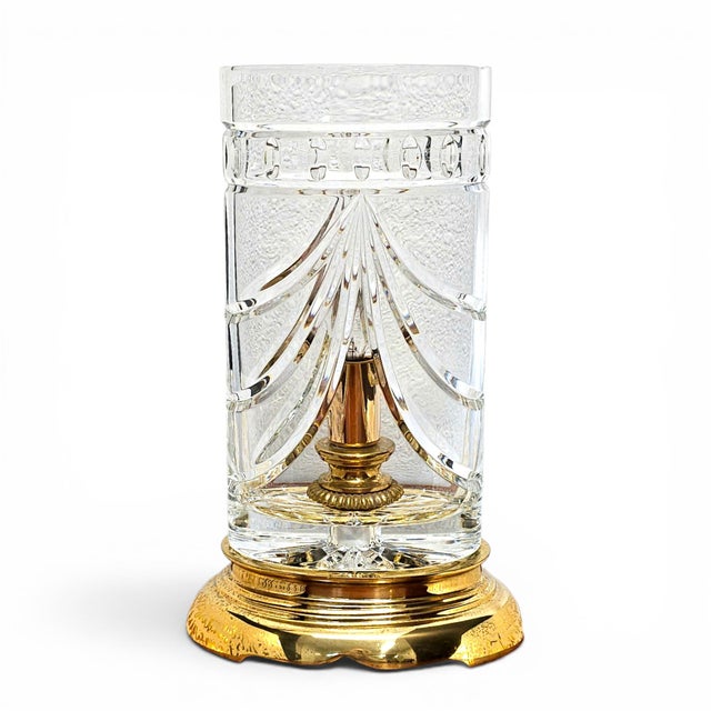 Waterford Crystal Overture Hurricane Table Lamp With Brass Base 11.5" For Sale - Image 14 of 15