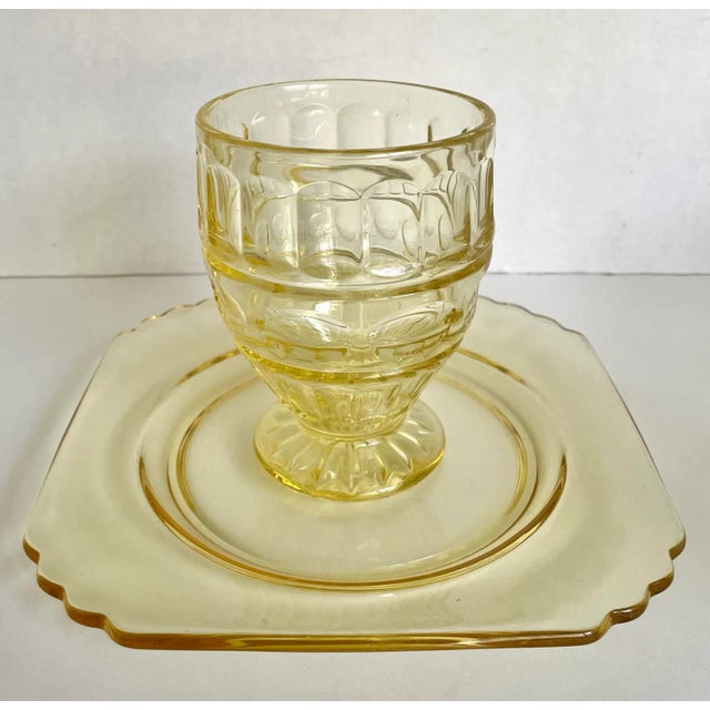 Early 20th Century Set of 12 Yellow Depression Era Glasses and Plates For Sale - Image 11 of 13