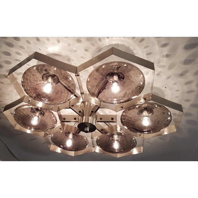 Fabio Ltd 21st Century Hive Satin Nickel Smoky Bubbles Murano Flush Mount by Fabio LTD For Sale - Image 4 of 7