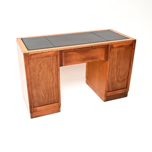 Wood Art Deco Satin Birch Leather Top Pedestal Desk, 1930 For Sale - Image 7 of 11