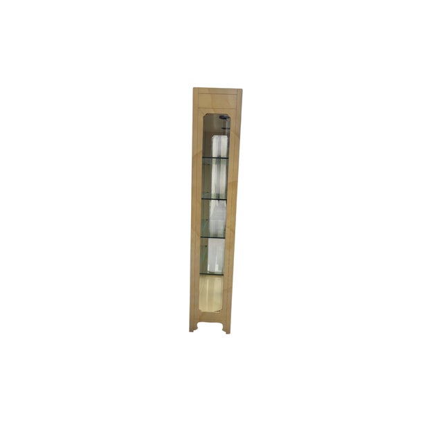 Vintage Henredon Faux Goatskin Pan Asian Campaign Curio Cabinet Hutch Display For Sale In Philadelphia - Image 6 of 17