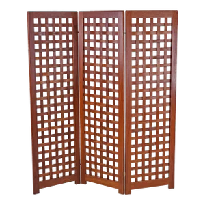 1960s Danish Modern Teak 3 Panel Lattice Folding Screen