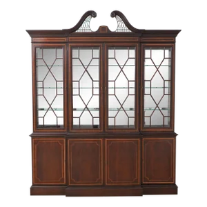 Hickory White Inlaid Mahogany Large Breakfront Bookcase