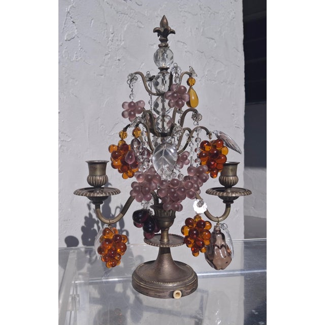 Glass 19th Century French Louis XV Bronze With Crystal Fruit Table Lamp/ Girandole/ Candelabra For Sale - Image 7 of 18