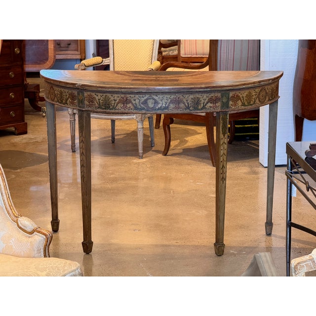 Italian 19th Century Italian Painted Demi-Lune Console Table For Sale - Image 3 of 14
