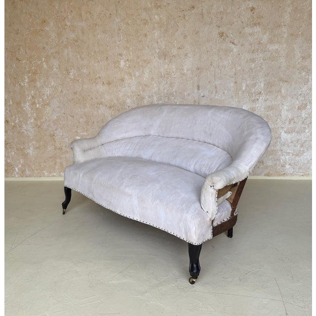 Black Small Scale French 19th C Napoleon III Settee in Muslin For Sale - Image 8 of 12