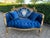 1940 French Louis XVI Gold Beech Blue Velvet Settee For Sale - Image 13 of 18