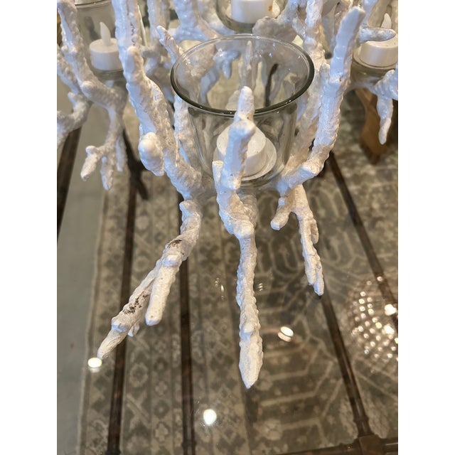 Modern Vintage Painted Iron Faux Coral Candle Holder Centerpiece For Sale - Image 3 of 12