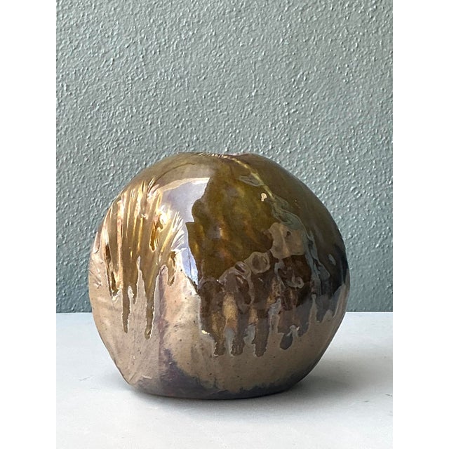 Olive Vintage Glazed Ceramic Vase For Sale - Image 8 of 12