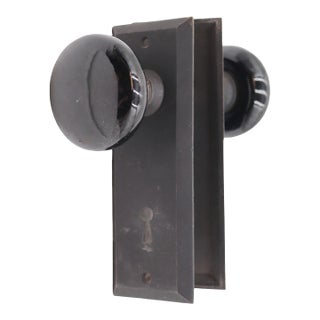 Vintage Classic Black Ceramic & Cast Iron Door Knob Set For Sale