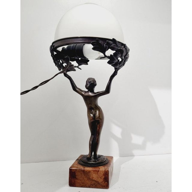 Metal Art Nouveau Bronze and Glass Table Lamp, 1920s For Sale - Image 7 of 17