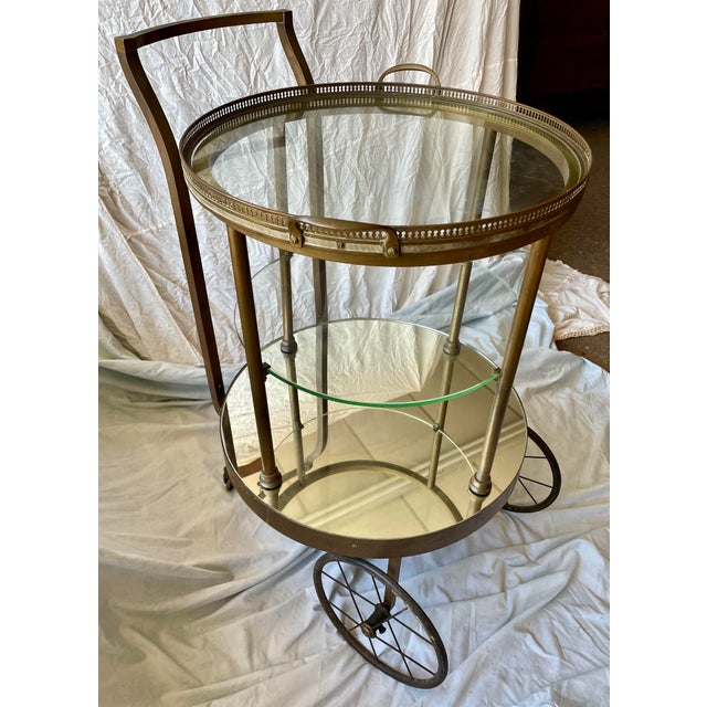Early 20th Century Italian Rotating Round Brass & Glass Bar/Desert Cart Trolley Removeable Tray For Sale - Image 9 of 12