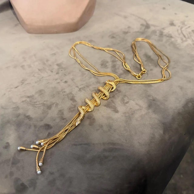 Metal A 2000s High Quality Costume Jewelry Gilt Metal Italian Snake Necklace For Sale - Image 7 of 16