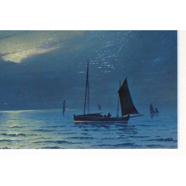 English Late 18th Century "Moonlight Fishing Off the English Coast", Original Oil on Panel Painting, Framed For Sale - Image 3 of 4
