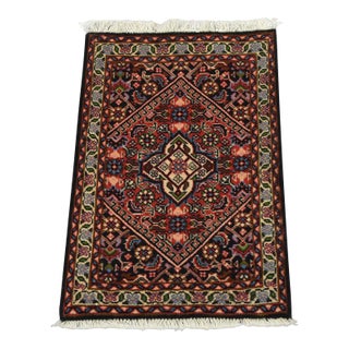 Fine Bidjar Rug 1’5” X 2′ Red Wool Vintage Traditional Hand-Knotted Carpet For Sale