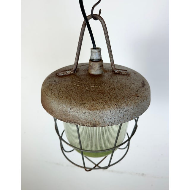 Metal Industrial Cast Iron Cage Pendant Light from Polam, 1960s For Sale - Image 7 of 13