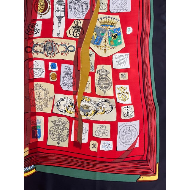 Textile HERMES CHIFFRES et MONOGRAMMES red silk scarf 1986 France For Sale - Image 7 of 11
