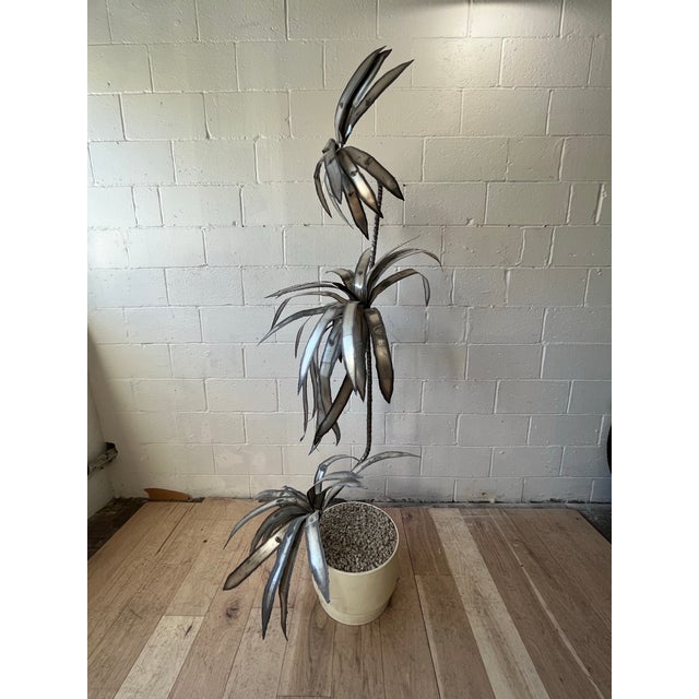 1970s Brutalist Metal Botanical Floor Sculpture in Fesco Planter Jansen Style For Sale In New York - Image 6 of 8