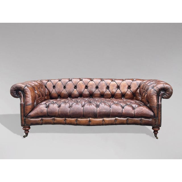 Antique Victorian Chesterfield Sofa in Brown Leather, 1880 For Sale - Image 3 of 14