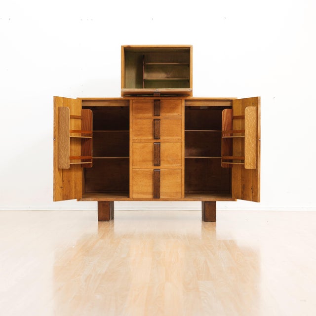 Mid-Century Modern 1950s English Brutalist Oak Bar Cabinet Buffet For Sale - Image 3 of 10