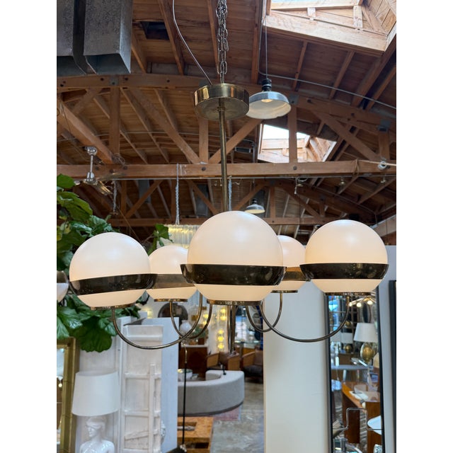 5-Light Opal Chandelier, Attributed to Heikki Turunen 1970's For Sale - Image 4 of 6