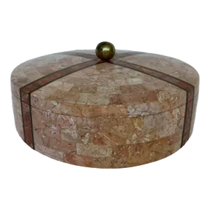 Maitland Smith Tessellated Marble Round Box Locking