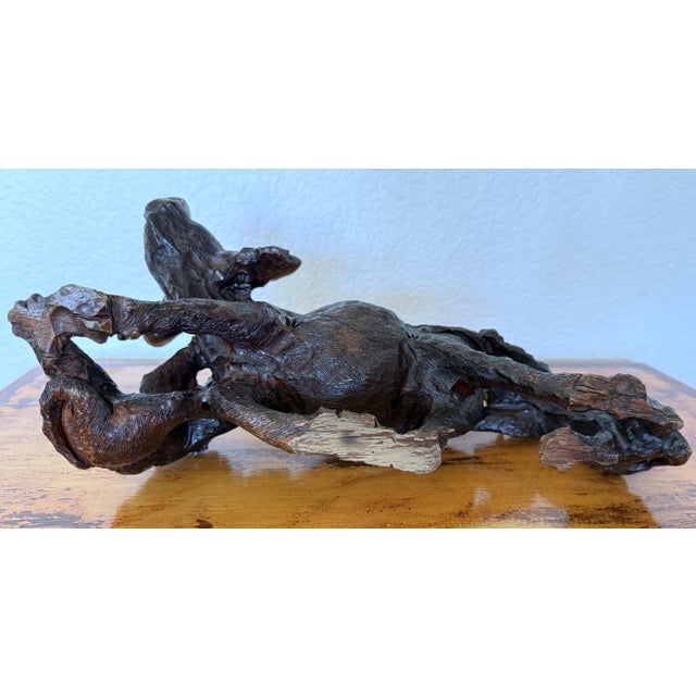 Wood Large Hand Carved African Ironwood Sculpture Lions Attacking Cape Buffalo For Sale - Image 7 of 10